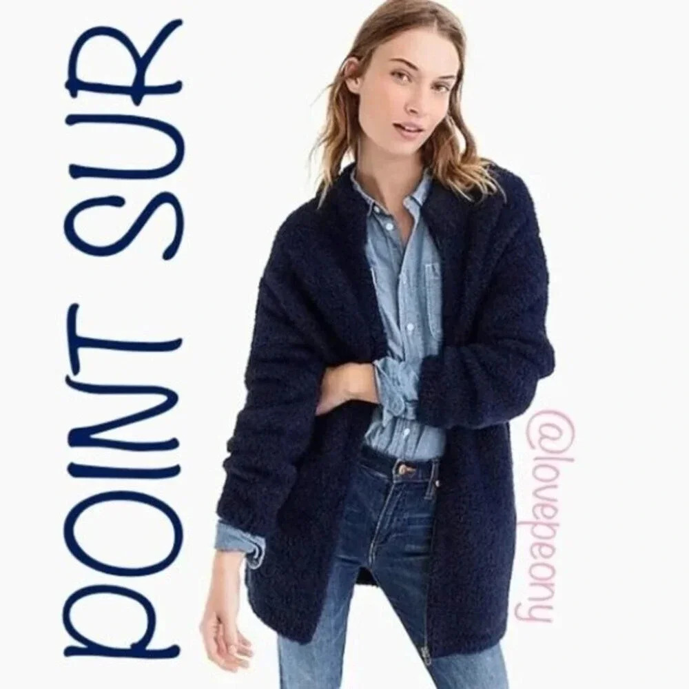 NEW POINT SUR Fuzzy Cardigan Jacket Navy